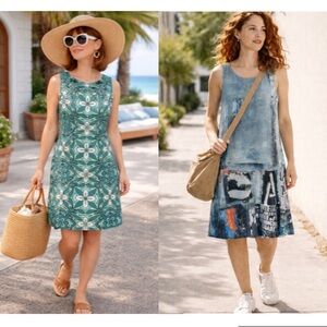 🇨🇦 Galeriste Reversible Art To Wear Sleeveless Dress Abstract Geometric Travel